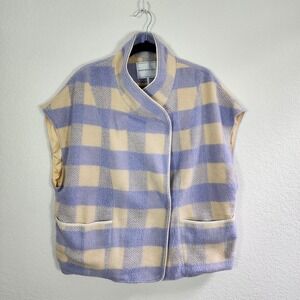 Anthropologie Andersen & Lauth Short Sleeve Button Up Plaid Vest Jacket OS